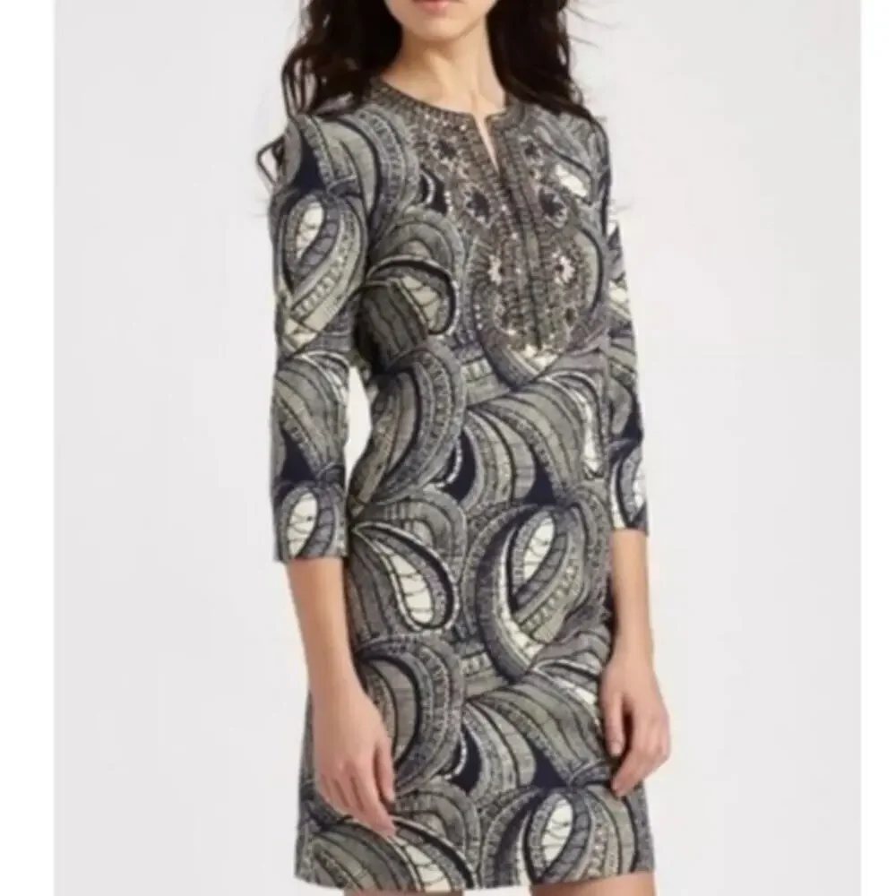TORY BURCH LEILA CAFTAN TUNIC DRESS NAVY BLUE SIZE 0
